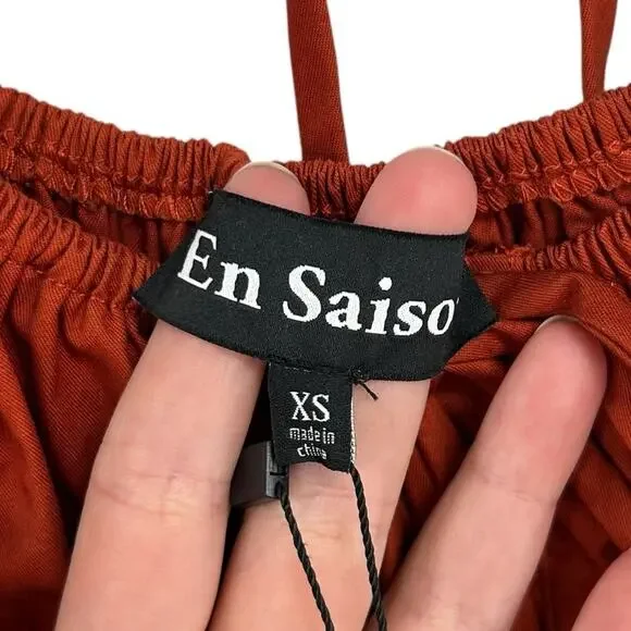 En Saison Cognac Sveta Puff Sleeve Tie Front Cotton Midi Dress Womens XS - Picture 4 of 8